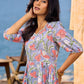Lilac Bloom Cotton Pleated Dress With Scarlet Floral Print