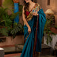 Teal cotton saree with Kalamkari border and rich khun border detailing