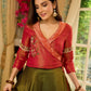 Luminous Green tissue lehenga with a classic Red Angrakha choli featuring intricate hand embroidery.