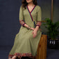 Exclusive-Sage-Green-Cotton-A-Line-Kurta-With-Kalamkari-Combination-Pant-Optional