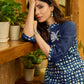 Bloomed in Blue Hand-Painted Indigo Dress with hand painted Contrast Yoke
