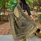 Natural Sage Green Cotton Saree with Traditional Black Hand Block Printed Border