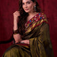 Midnight Black Tissue Saree featuring Maroon Accents & Artisanal Kalamkari and Elegant Zari Border