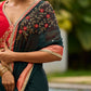 Timeless Bottle Green Georgette Saree with Contrast Red Benarasi Border & Hand Embroidered Pallu
