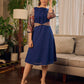 Navy Blue Artisanal Kalamkari prints enhanced with statement sleeves and a waist-defining knotted Kalamkari belt.