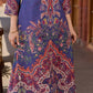 Stunning royal blue printed kurta adorned with handcrafted zardozi and sequin detailing on the keyhole neck.