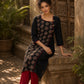 Artful Black Cotton Kurta with Statement Ajrakh Print Panel & Contrast Piping