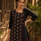 Artful Black Cotton Kurta with Statement Ajrakh Print Panel & Contrast Piping