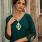 Minimal Bottle Green Kurta with Minimal Embroidery & Contrast Checkered Cuffs