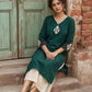Minimal Bottle Green Kurta with Minimal Embroidery & Contrast Checkered Cuffs
