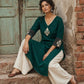 Minimal Bottle Green Kurta with Minimal Embroidery & Contrast Checkered Cuffs