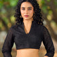 Natural Sage Green Cotton Saree with Traditional Black Hand Block Printed Border