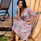 Lilac Bloom Cotton Pleated Dress With Scarlet Floral Print
