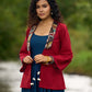 Festive Red Kalamkari Jacket with Shell Tassels – Styled with Rayon Dress