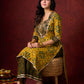 Mustard & Green Ajrakh Cotton Kurta with Minimal Hand Embroidery