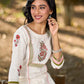 Graceful White Cotton Panel Kurta with Delicate Floral Hand Block Motifs