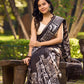 Artisanal Black Pure Silk Hand Batik Saree with Classic Bold Designs