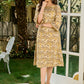 Soft Beige Printed Mul Cotton Dress with Sleek Boat Neck and Bold Contrast Piping