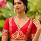 Timeless Bottle Green Georgette Saree with Contrast Red Benarasi Border & Hand Embroidered Pallu