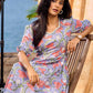 Lilac Bloom Cotton Pleated Dress With Scarlet Floral Print