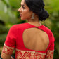 Timeless Bottle Green Georgette Saree with Contrast Red Benarasi Border & Hand Embroidered Pallu