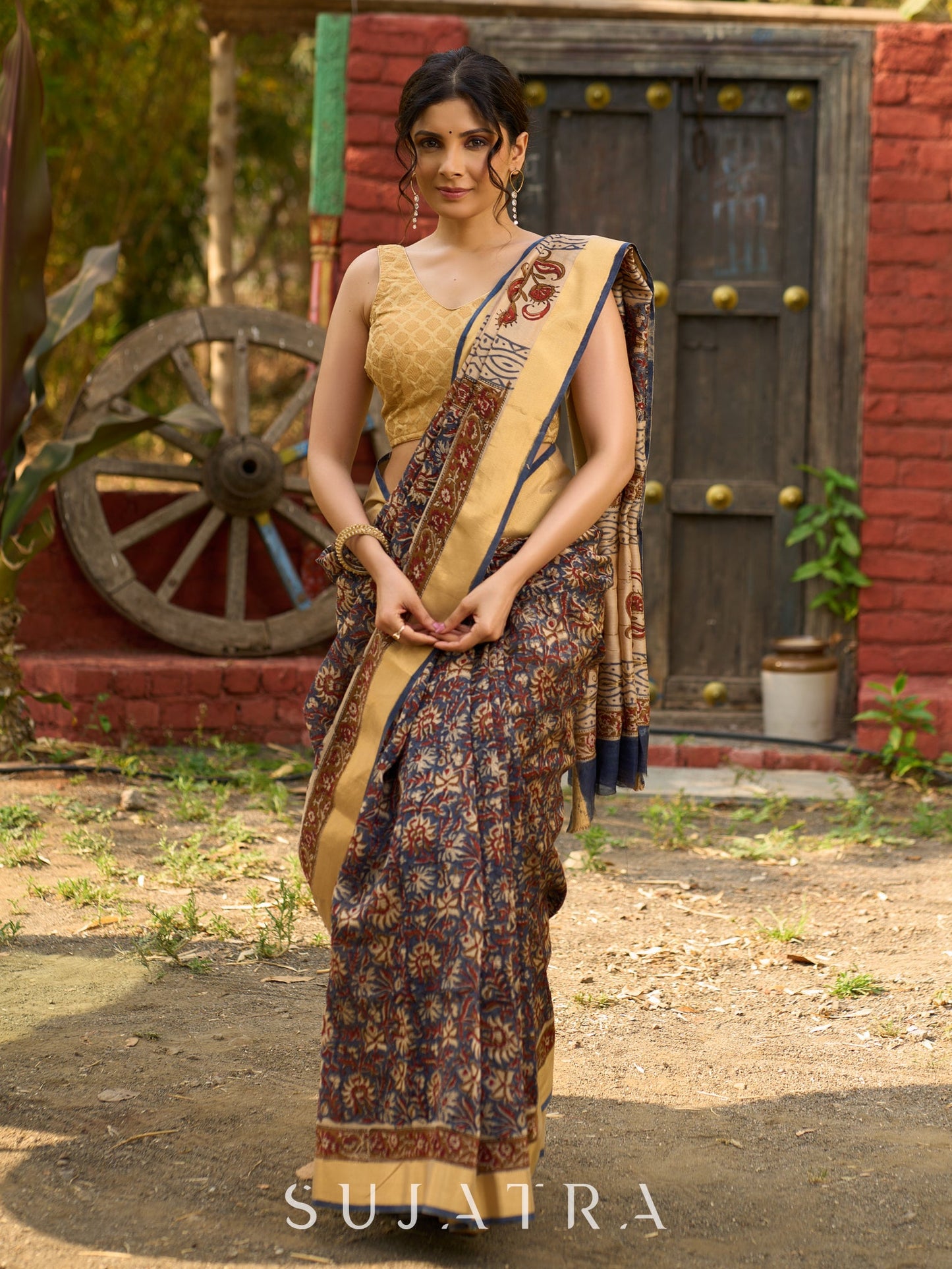 Graceful pure Chanderi saree with intricate hand block prints and contrast pallu