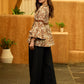 Earthy Floral Printed Mul Cotton Top with Flared Ruffle Sleeves and Tie-Up Waist
