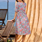 Lilac Bloom Cotton Pleated Dress With Scarlet Floral Print