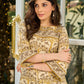 Soft Beige Printed Mul Cotton Dress with Sleek Boat Neck and Bold Contrast Piping
