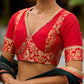 Timeless Bottle Green Georgette Saree with Contrast Red Benarasi Border & Hand Embroidered Pallu