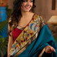 Teal cotton saree with Kalamkari border and rich khun border detailing