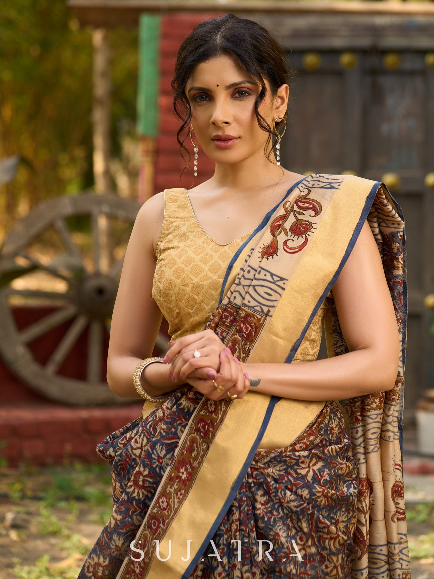 Graceful pure Chanderi saree with intricate hand block prints and contrast pallu
