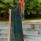Timeless Bottle Green Georgette Saree with Contrast Red Benarasi Border & Hand Embroidered Pallu