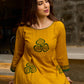 Contemporary Mustard Floral Hand Block Print Dress featuring Front & Back Box Pleat with Geometric Border on Hem & Sleeves