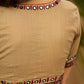 Exquisite hand embroidered dark beige ajrakh combination cotton blouse.