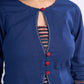 Blue Cotton Top with Keyhole Neck Opening and Statement Stripe Accents