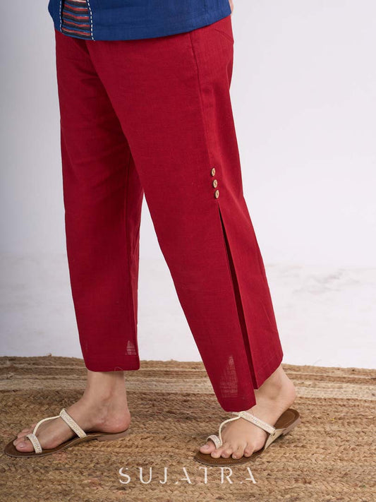 Maroon Cotton Parallel Pants