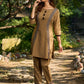 Minimal Sand Beige short kurta with a striking black Ajrakh border.