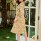 Soft Beige Printed Mul Cotton Dress with Sleek Boat Neck and Bold Contrast Piping