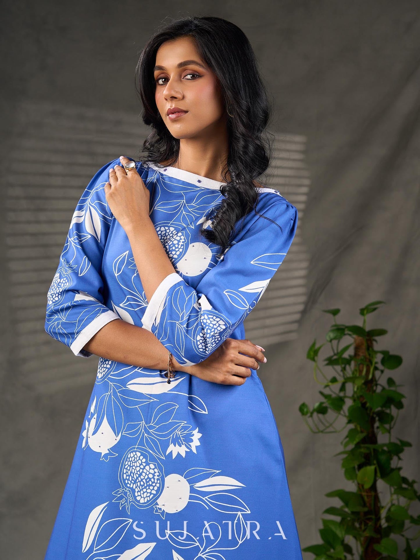 Sapphire and White Pomegranate Printed Dress