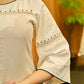 Ivory Rhythm Bell-Sleeved Dress with Hand Painted Dots and Crochet Charm