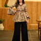 Earthy Floral Printed Mul Cotton Top with Flared Ruffle Sleeves and Tie-Up Waist