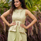 Pastel Green Festive Drape Skirt with Brocade Top