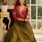 Luminous Green tissue lehenga with a classic Red Angrakha choli featuring intricate hand embroidery.