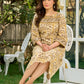 Soft Beige Printed Mul Cotton Dress with Sleek Boat Neck and Bold Contrast Piping