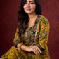 Mustard & Green Ajrakh Cotton Kurta with Minimal Hand Embroidery