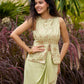Pastel Green Festive Drape Skirt with Brocade Top