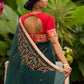 Timeless Bottle Green Georgette Saree with Contrast Red Benarasi Border & Hand Embroidered Pallu