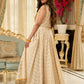 A chic off-white Hakoba Lehenga with intricate gold embroidery accented by a bold, saffron yellow blouse - Gold embroidered hakoba Shrug Optional