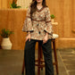 Earthy Floral Printed Mul Cotton Top with Flared Ruffle Sleeves and Tie-Up Waist